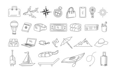 travel hand drawn line art design vector collection
