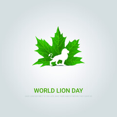 World lion day, world animal day, leaf and lion creative design
