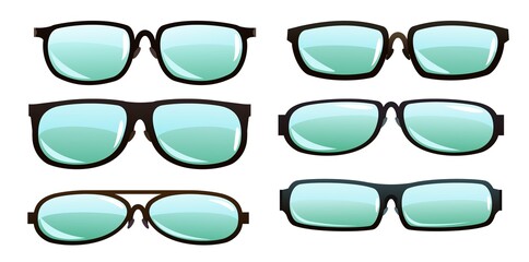 Set of eyeglasses. Optical instrument for better seeing. Object isolated on white background. Vector