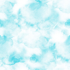 Fototapeta na wymiar Delicate watercolor fill in light blue colors. Blue sky. Watercolor. Seamless pattern