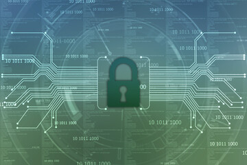 Digital Padlock on abstract technology background, Technology security concept. Modern safety digital background. Protection system, Cyber Security and safety information, personal data concept