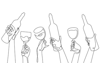Fototapeta premium Background with Bottles and Glasses. Wine Pattern. Vector illustration.