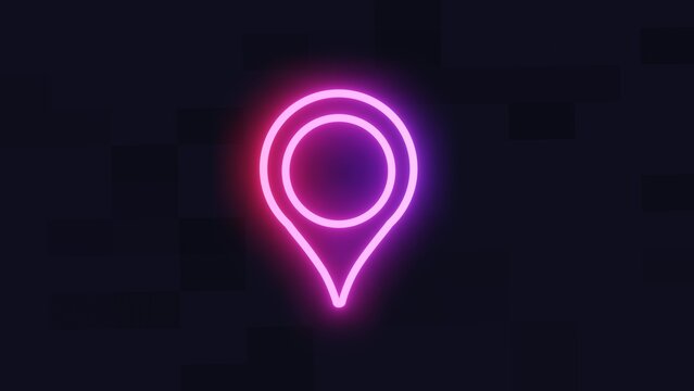 Neon map pin image . Glowing neon marker sign Navigation icon destination point location address place 3D Rendering image