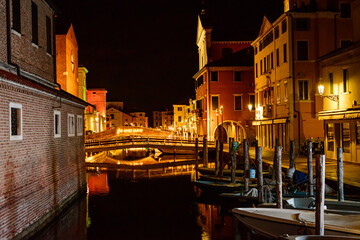 The town of Chioggia in Itlay in the night