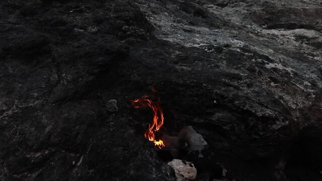 Flaming rock (Yanartas or Yanartash) is generally believed to be ancient Mount Chimera ( Antalya, Turkey) video. Wonder-fires have been burning for at least 2500 years. Chimera fire in evening footage