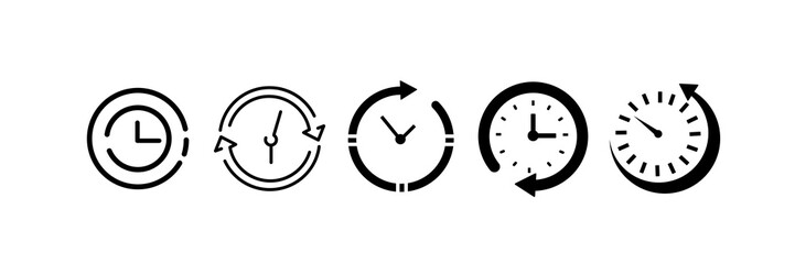 Vector black clocks icons in the gray squares