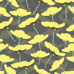 seamless plants pattern background with hand drawn yellow flowers , greeting card or fabric