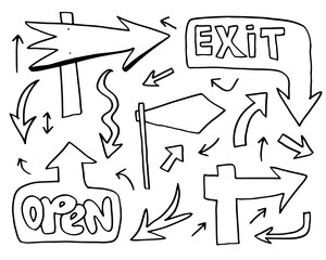 hand drawn arrow icon set isolated on white background.