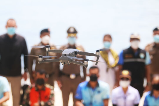 Police In Thailand Are Supervising Drone Operations On Beaches For Safety Reasons.