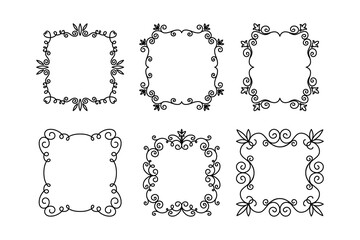 Vector Decorative Linear Frames Set. Vintage Frame Design Elements, Filigree, Decorative Borders, Page Decorations, Dividers Isolated in White
