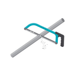 cutting iron with hacksaw vector illustration concept design