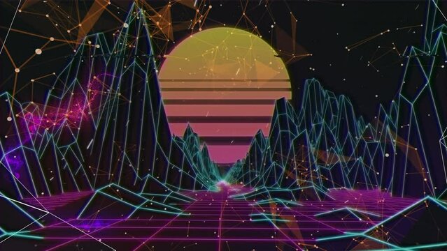 Video of metaverse landscape and sun and connections