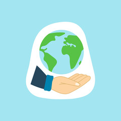 Vector illustration, with the planet earth held in the palm of your hand, the earth in your hands