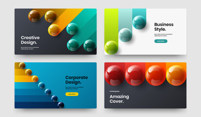 Geometric web banner design vector illustration set. Unique realistic spheres front page concept collection.