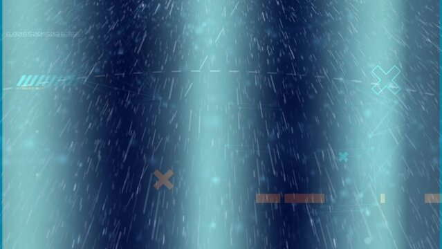 Animation of rain and crosses over blue background