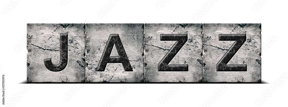 Fototapete jazz. word on stone blocks. isolated on white background. design element. musical style. direction i