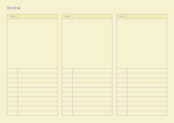 Note, scheduler, diary, calendar planner document template illustration. Review form.