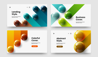 Vivid 3D balls landing page concept bundle. Minimalistic handbill vector design layout collection.
