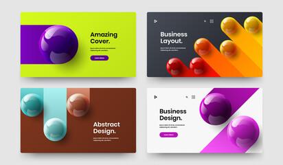 Bright 3D spheres annual report concept bundle. Colorful site design vector template collection.