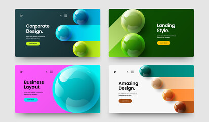 Bright website design vector template set. Original realistic spheres leaflet illustration composition.