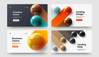 Modern front page design vector layout set. Minimalistic 3D balls pamphlet concept composition.