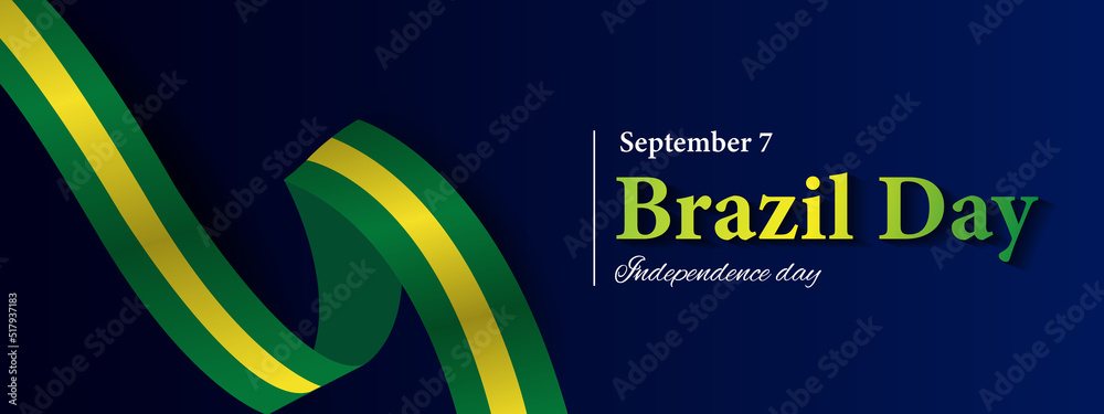 Wall mural vector illustration of brazil's independence day celebration. waving flag and ribbons with brazilian