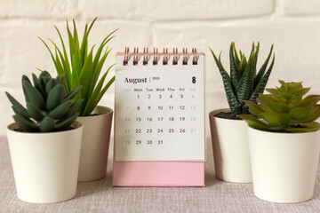 Desktop calendar for August 2022 for planning.