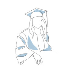 Vector illustration of a student receiving a diploma drawn in line-art style