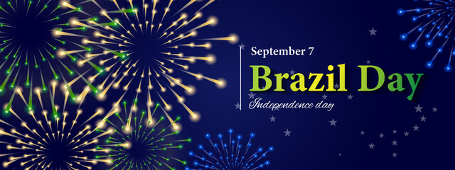 Vector illustration of Brazil's Independence Day celebration. Waving flag and ribbons with Brazilian symbols.
