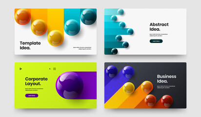 Simple booklet vector design template composition. Minimalistic realistic spheres pamphlet illustration bundle.