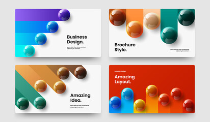 Simple annual report design vector layout collection. Unique 3D spheres banner concept bundle.