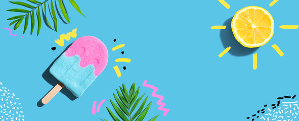 Summer concept with lemon sunlight with a popsicle