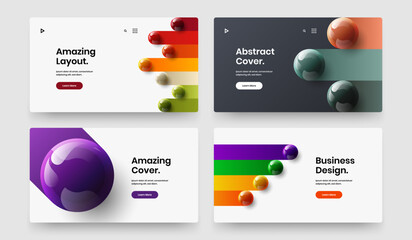 Colorful realistic spheres leaflet template set. Multicolored company brochure vector design layout bundle.