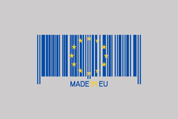 Barcode in the color of the EU flag. Isolated on a gray background. Trade. Business. Design