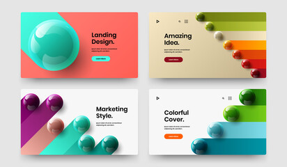 Trendy 3D balls booklet layout set. Colorful leaflet design vector illustration composition.