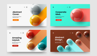 Bright flyer vector design concept set. Original 3D spheres postcard illustration bundle.