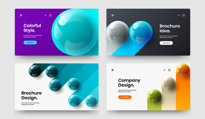 Modern brochure vector design template collection. Colorful 3D spheres pamphlet illustration bundle.
