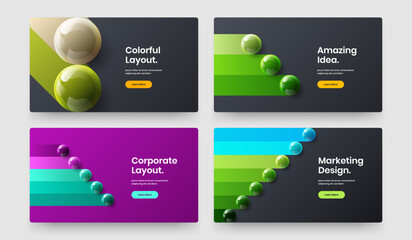 Bright 3D balls corporate cover illustration bundle. Modern presentation vector design layout composition.