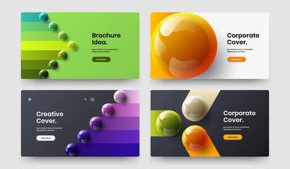 Bright presentation design vector illustration bundle. Multicolored realistic spheres front page template collection.