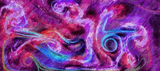 Digital painterly styled backdrop - smooth flowing lines and abstract thick paint acrylic bright digital render