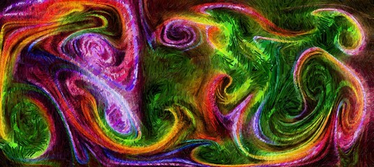 Digital painterly styled backdrop - smooth flowing lines and abstract thick paint acrylic bright digital render