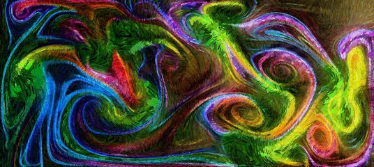 Digital painterly styled backdrop - smooth flowing lines and abstract thick paint acrylic bright digital render