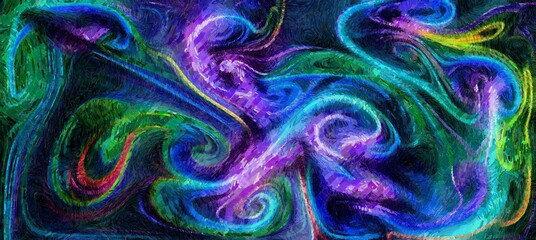Digital painterly styled backdrop - smooth flowing lines and abstract thick paint acrylic bright digital render