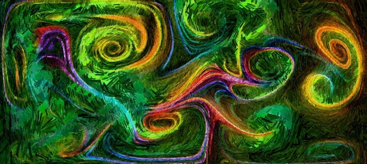 Digital painterly styled backdrop - smooth flowing lines and abstract thick paint acrylic bright digital render