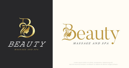 initial letter b with beauty hair woman silhouette