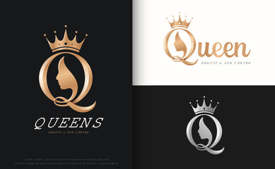 monogram letter Q silhouette of queen with crown