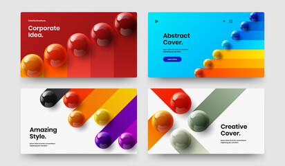 Minimalistic cover design vector illustration bundle. Unique 3D spheres brochure layout collection.