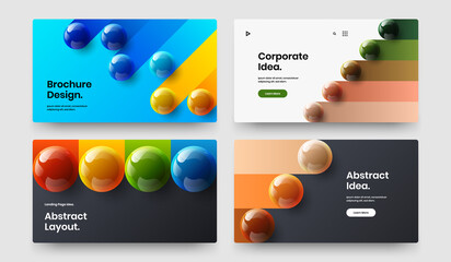 Colorful 3D spheres web banner concept collection. Amazing corporate brochure vector design layout composition.