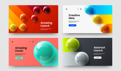 Simple corporate brochure design vector concept collection. Premium 3D spheres placard template bundle.
