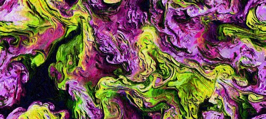 Obraz premium Abstract flowing digital fluid patterns in a painterly style - watercolor bright acrylic paint and ink styled cosmic space and bright abstract concept
